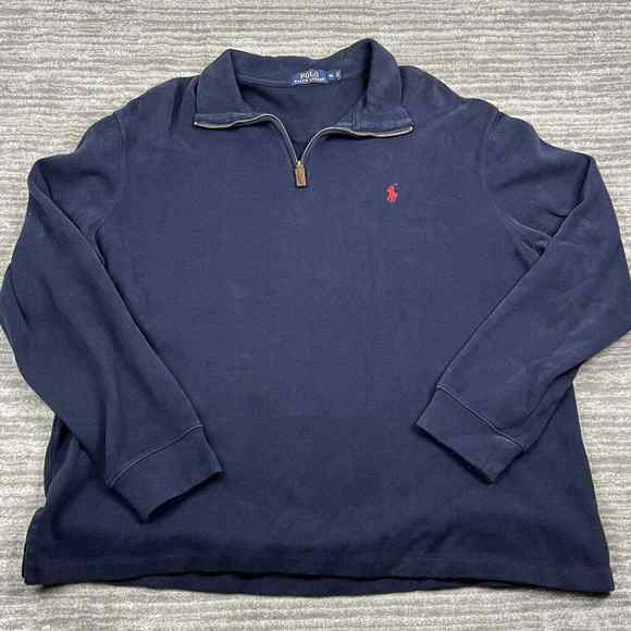 Polo Ralph Lauren Sweater Mens XL‎ 1/4 Zip Blue Long Sleeve Mock Neck Pullover - Picture 1 of 5